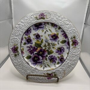 Vintage Decoritive Dish/Plate Purple/Iris Floral 8 1/2”  3C.